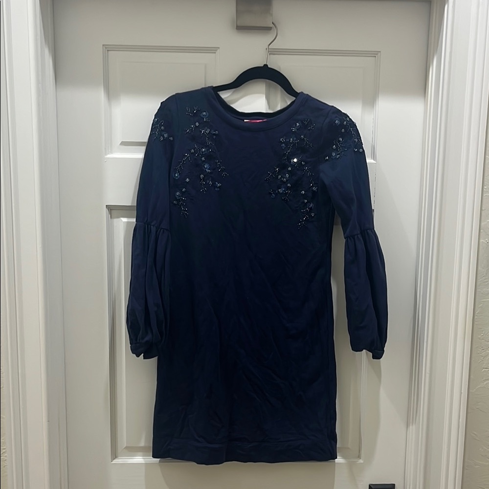 Lilly Pulitzer Blue Sequin Embellished Sweatshirt Material Dress